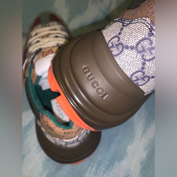 Men's GG Rhyton Low Top Canvas and Leather Sneakers - Picture 4 of 7